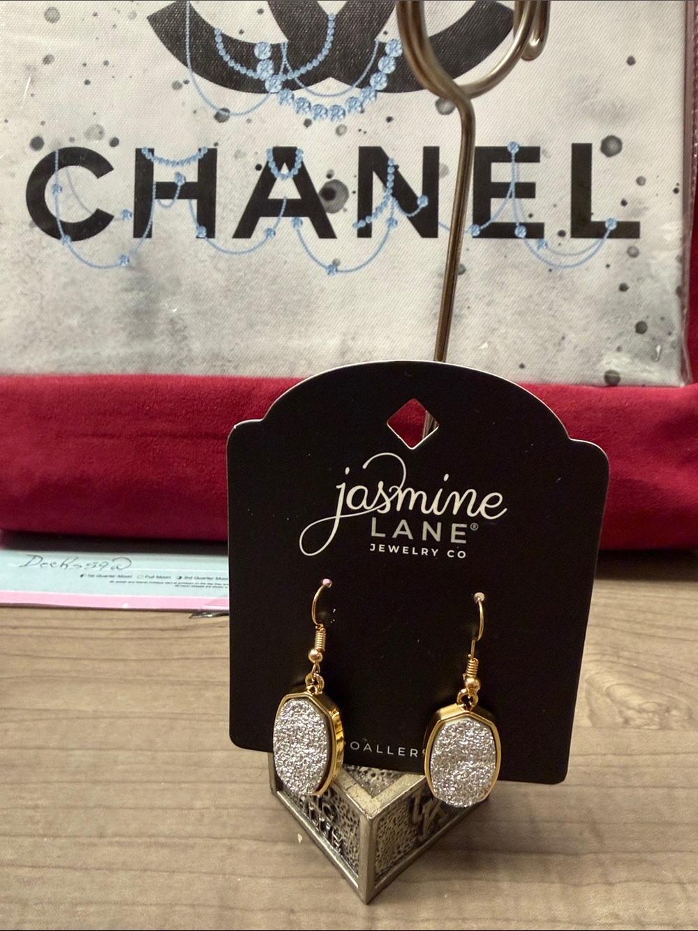 Jasmine Gold-Tone Drop Earrings with Silver Sparkle Centers. 🆕